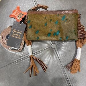 ❤️❤️American Darling Brown Turquoise Crossbody Cowhide Leather Hair-on❤️❤️ NWT
